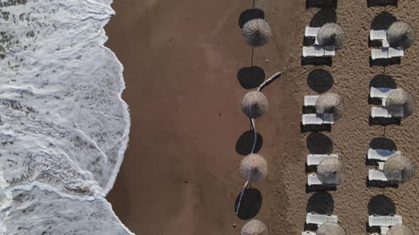 Beach Umbrellas Waves Aerial Drone