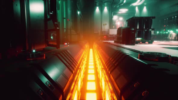Futuristic Interior of Spaceship Corridor with Light alt