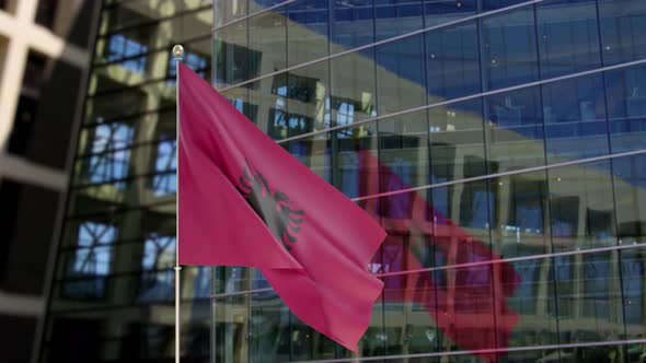 Albania   Flag Waving On A Skyscraper Building