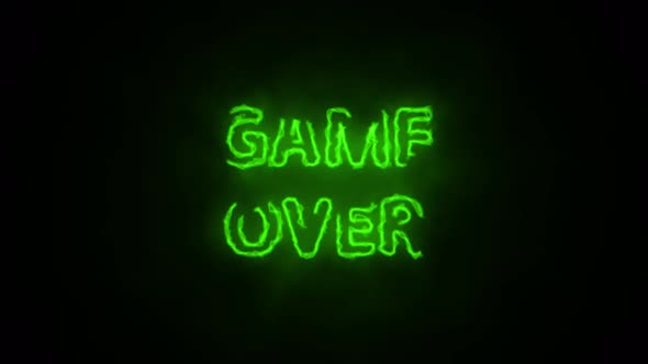 Game over neon letters glowing on a black background screensaver.