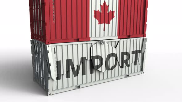 Container with Flag of Canada Breaks Container with IMPORT Text alt