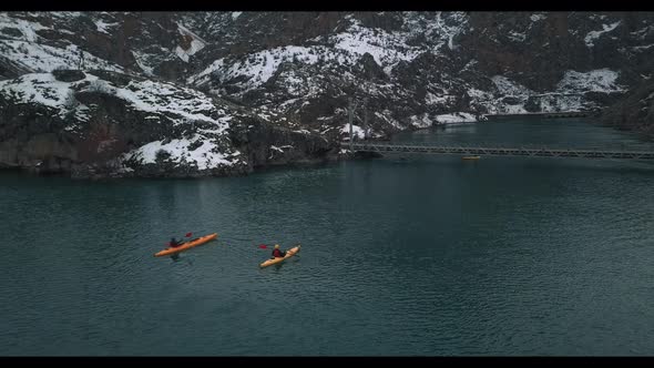 Turkey ilic canoe on the river aerial view