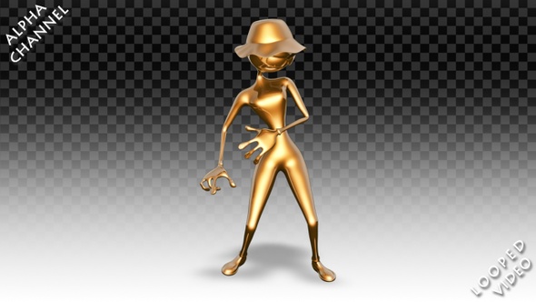 3D Gold Woman - Cartoon Rock-n-Roll Dance