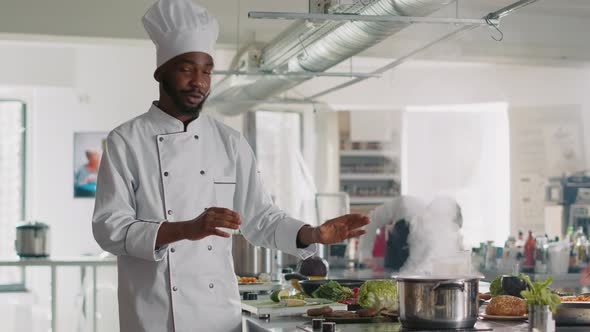 POV of Professional Cook Hosting Gastronomy Cooking Show