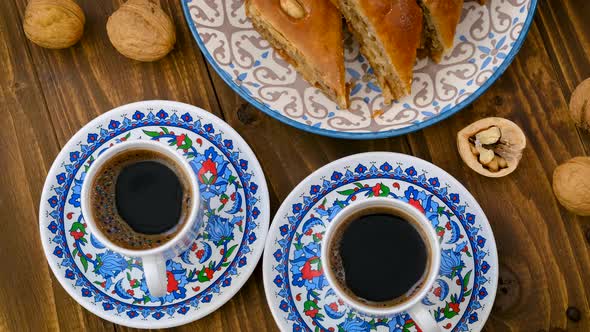 Baklava and Turkish Coffee on the Table