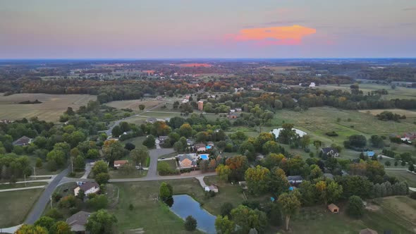 Aerial View of American Countryside with Farmland Landscape Field Rural in Akron Ohio