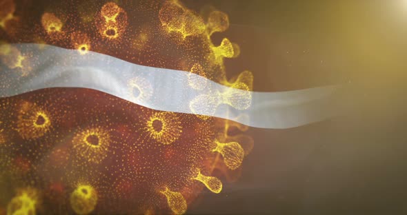 Latvia Flag With Corona Virus Bacteria alt