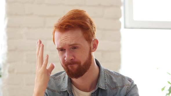 Tired Frustrated Man with Beard and Red Hairs, Headache Portrait