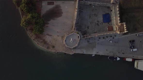 Aerial shot of Trogir old fortress, Croatia. View from above. Near the Adriatic Sea.