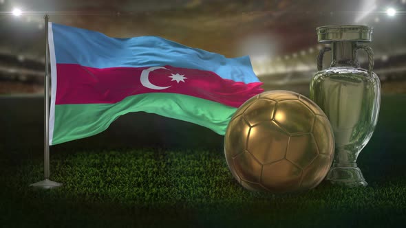 Azerbaijan Flag With Football And Cup Background Loop 4K