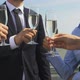 Business Partners Clinking Champagne Glasses, Celebrating Successful Contract - VideoHive Item for Sale