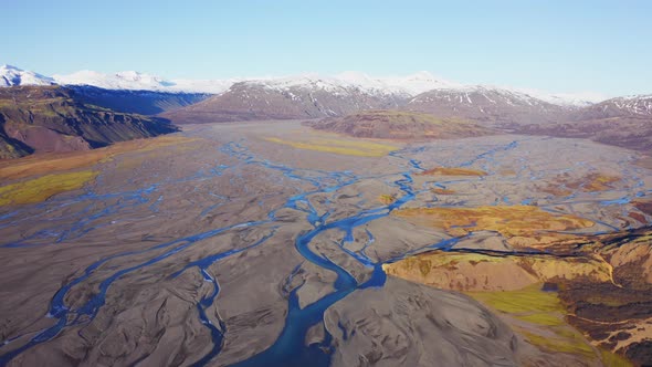 Aerial Wide View of a Majestic Mountains and Valley Iceland