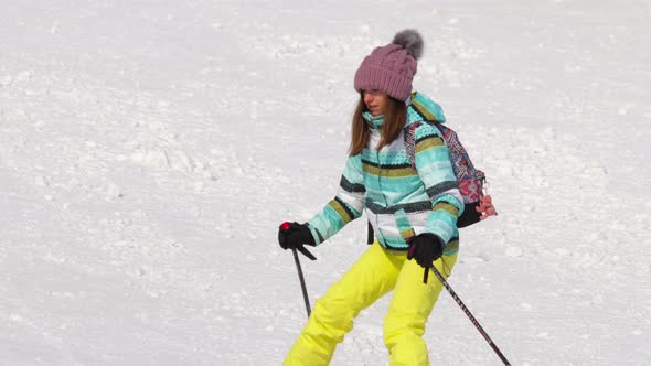 Amateur Skier Girl Downhill