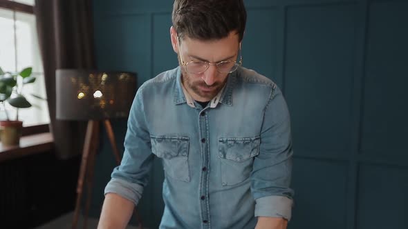 Architect Working on Blueprint with Spesial Tools and Pencil, Close Up. Male Architect at Work, Only