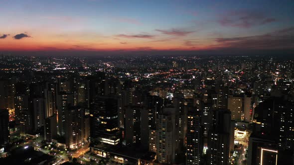 Night downtown Curitiba Brazil. Landmark of city. Capital of Parana state