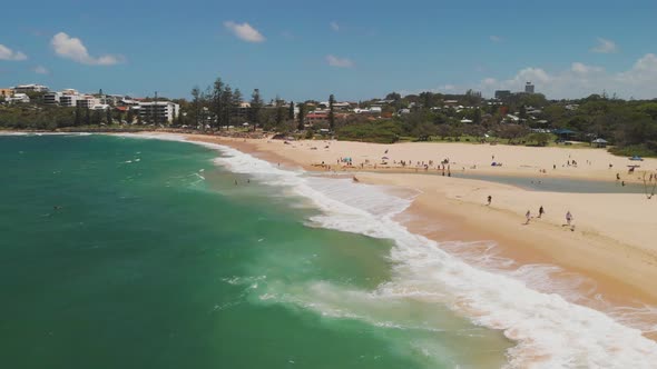 Aerial panoramic images of Dicky Beach, Caloundra, Australia