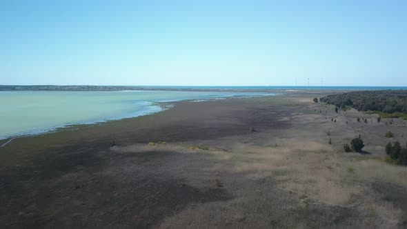 Shore of Large Lake From High, Aerial View, Cyprus