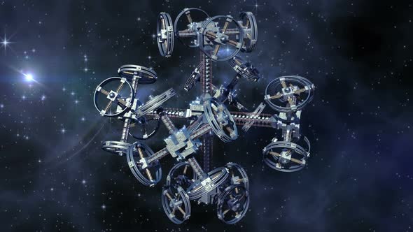 Alien Spaceship With Multiple Gravitational Rings In Interstellar Travel
