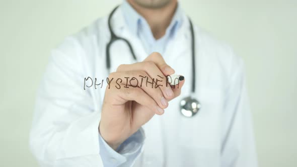 Physiotherapy, Doctor Writing on Transparent Screen