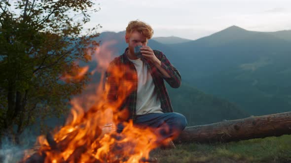 Camping Hipster Enjoy Drink on Mountains Holiday