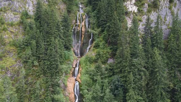 Aerial View Of Horses Waterfall In Borsa, Romania