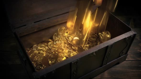Shiny Gold Coins Pour Into Chest Fantasy Setting alt