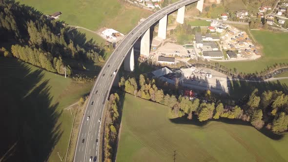 Aerial view of highway interstate road with fast moving traffic in europe