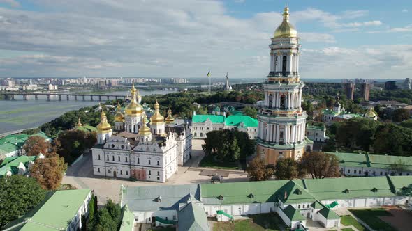 Aerial View of Kiev Pechersk Lavra Great Lavra Bell Tower Orthodox Monastery