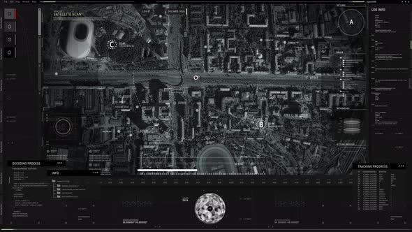 Spy Artificial Intelligence Satellite Surveillance System Scans Target Position alt