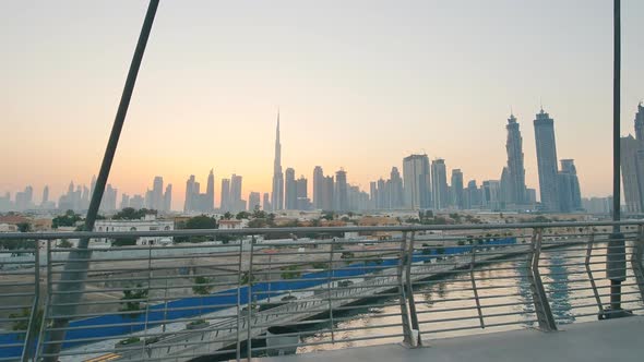 Panorama of Skyscrapers of Dubai in the Morning at Sunrise