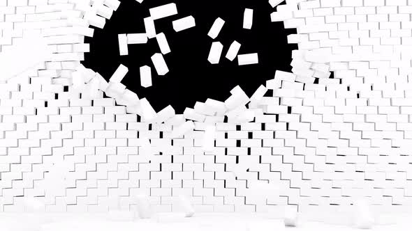 White Brick Wall Collapsing 3d Style Alpha Channel