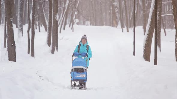 Mother Walking in a Winter Garden, Snow Day