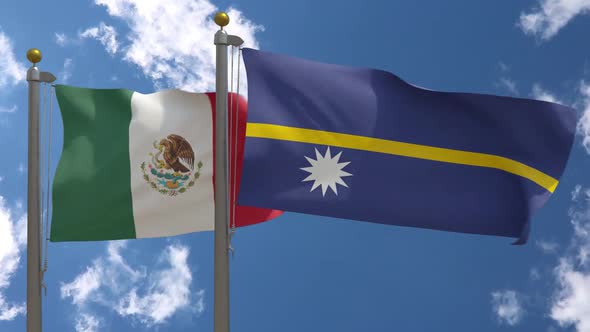 Mexico Flag Vs Nauru Flag On Flagpole