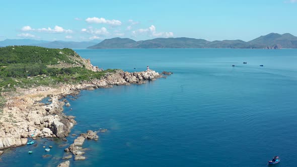 Aerial view of the sea and mountains in Phu Yen