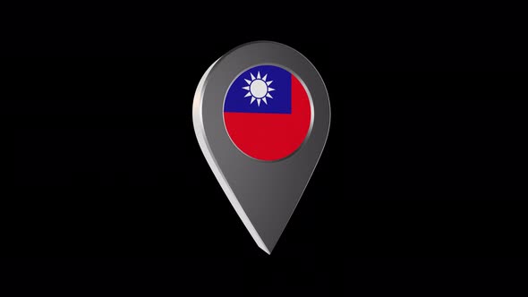 3d Animation Map Pointer With Taiwan Flag With Alpha Channel - 4K