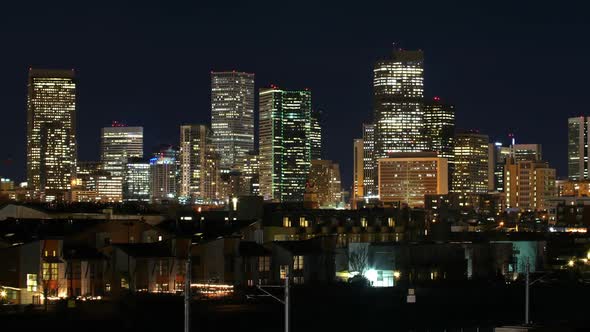 Denver Skyline Zoom Out Night Timelapse