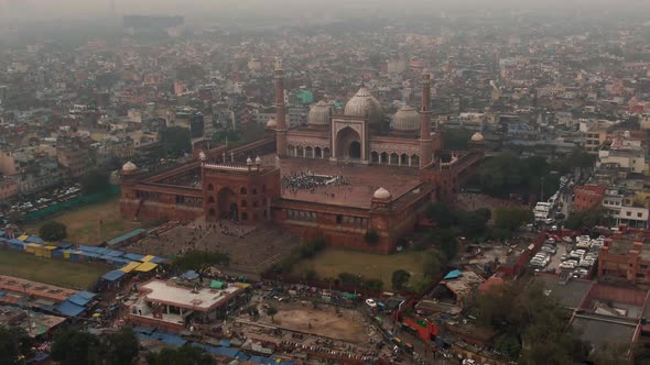 New Delhi, India, "Jama Masjid" mosque 4k aerial drone video
