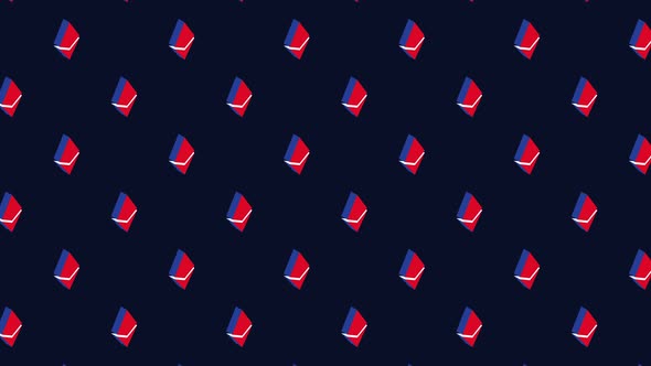 'Ethereum' isometric symbols in pattern on a dark background. Seamless loop animated background