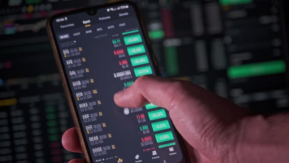 Investor Checking Cryptocurrency Price on Smartphone Screen Growth Crypto