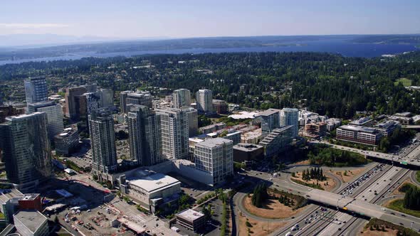 Helicopter Aerial Rotating Bellevue City Buildings