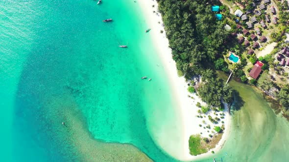 Sandy north coast of Koh Phangan, Thailand. Luxury bungalows and white sand on the Malibu beach. Aer