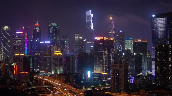 Guangzhou Business City Aerial Cityscape China Timelapse Pan Up