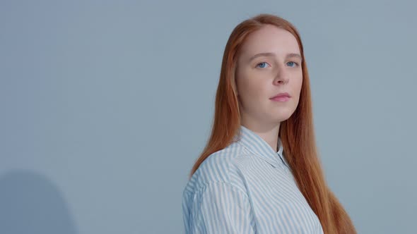 Gingerhead Red Hair, Ginger Hair Model with Blue Eyes on Blue Background