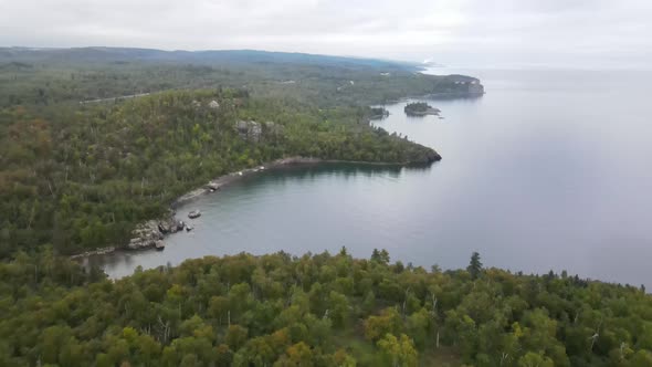 Aerial view of Lake Superior on the North Shore Minnesota