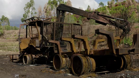 An abandoned truck left behind in the arson forest fire near Monchique in Portugal