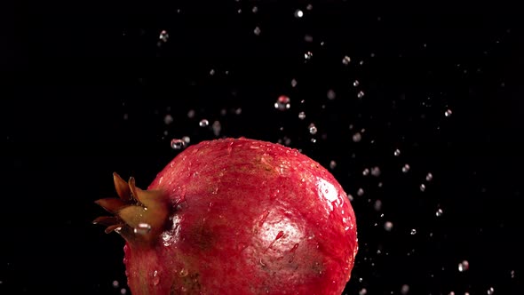 Flying of Pomegranate in Black Background in Slow Motion