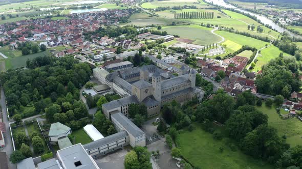 Aerial view of Muensterschwarzach Benedictine Abbey, Bavaria, Germany