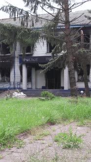 Vertical Video of a Wartorn Police Station in Ukraine