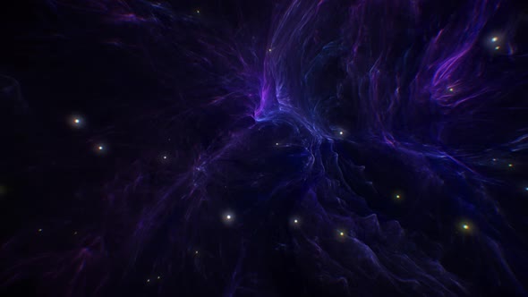 Space Flying Inside Dark Purple Nebula And Stars