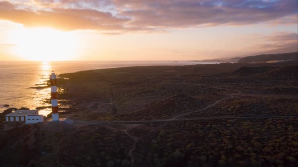 View From the Height of the Lighthouse Silhouette Faro De Rasca at Sunset on Tenerife Canary Islands